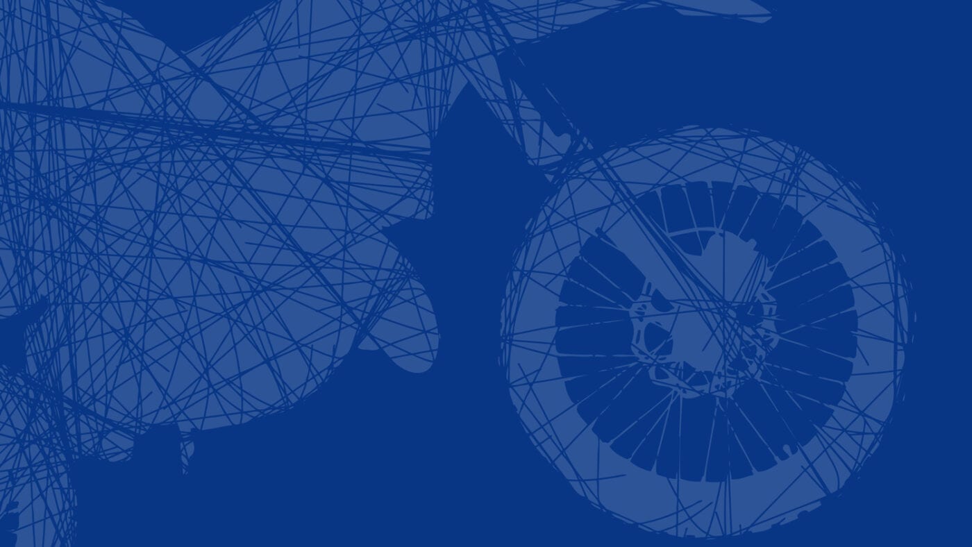 Geometric Blue Motorbike Design on Blue background. advertising Blue Label highest quality fork seals