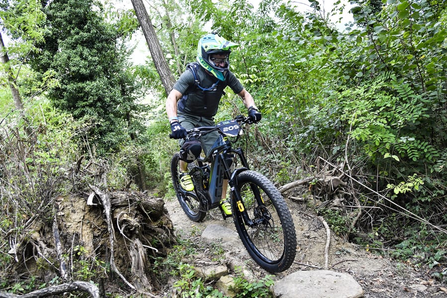 Off road Cyclist riding downhill. Using Blue Label highest quality fork seals